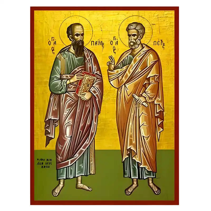Εικόνα Ορθοδοξίας με περίγραμμα χρυσό σε ξύλο Φλαμουρίας  με  βάση Εικόνα Άγιοι Πέτρος και Παύλος Χειροποίητη Ελληνορθόδοξη , Κρεμαστή πλάκα βυζαντινής τέχνης, χριστιανική τέχνη Διάσταση 45x35 cm (17,7 x 13,8 ίντσες) INTRAEK-6294671110
