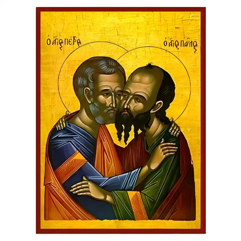 Εικόνα Ορθοδοξίας με περίγραμμα χρυσό σε ξύλο Φλαμουρίας  με  βάση Εικόνα Άγιοι Πέτρος και Παύλος Χειροποίητη Ελληνορθόδοξη , Κρεμαστή πλάκα βυζαντινής τέχνης, χριστιανική τέχνη Διάσταση 45x35 cm (17,7 x 13,8 ίντσες) INTRAEK-6294671108