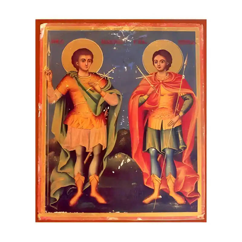 Εικόνα Ορθοδοξίας με περίγραμμα χρυσό σε ξύλο Φλαμουρίας  με  βάση Εικόνα Άγιοι Σέργιος και Βάκχος Χειροποίητη Ελληνορθόδοξη , Κρεμαστή πλάκα βυζαντινής τέχνης, χριστιανική τέχνη Διάσταση 45x35 cm (17,7 x 13,8 ίντσες) INTRAEK-6294671105