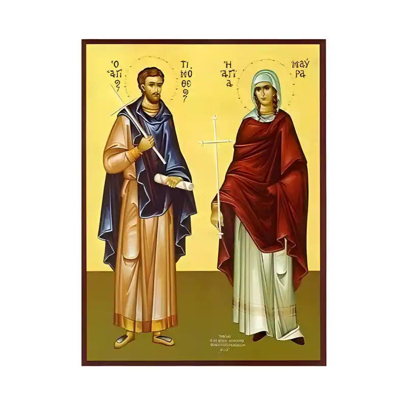 Εικόνα Ορθοδοξίας με περίγραμμα χρυσό σε ξύλο Φλαμουρίας  με  βάση Εικόνα Άγιοι Τιμόθεος και Μαύρα Χειροποίητη Ελληνορθόδοξη , Κρεμαστή πλάκα βυζαντινής τέχνης, χριστιανική τέχνη Διάσταση 45x35 cm (17,7 x 13,8 ίντσες) INTRAEK-6294671101