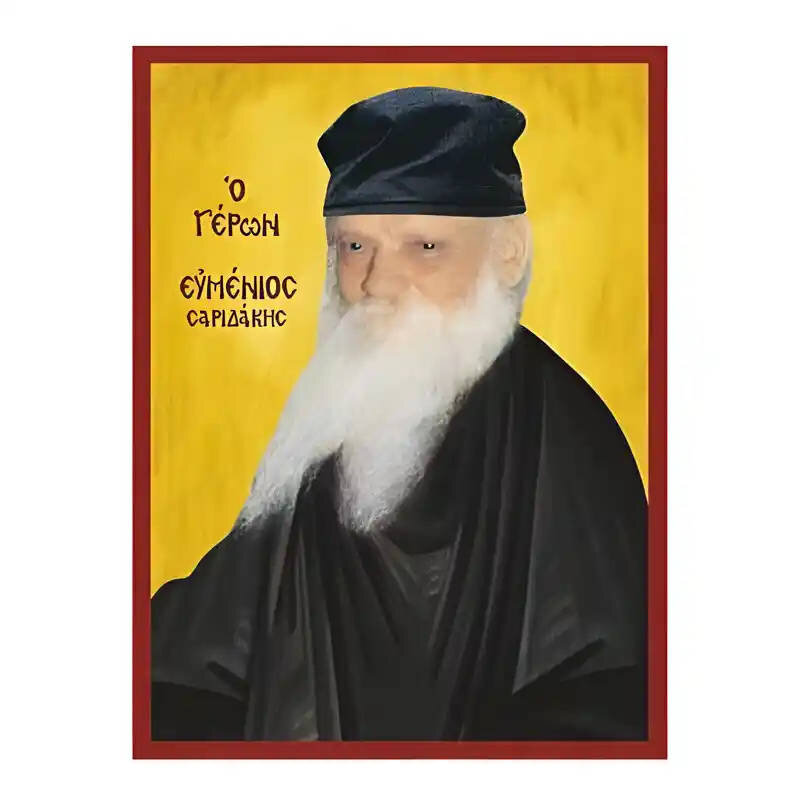 Εικόνα Ορθοδοξίας με περίγραμμα χρυσό σε ξύλο Φλαμουρίας  με  βάση Εικόνα Άγιος  Ευμένιος Σαριδάκης Χειροποίητη Ελληνορθόδοξη , Κρεμαστή πλάκα βυζαντινής τέχνης, χριστιανική τέχνη Διάσταση 45x35 cm (17,7 x 13,8 ίντσες) INTRAEK-6294671086