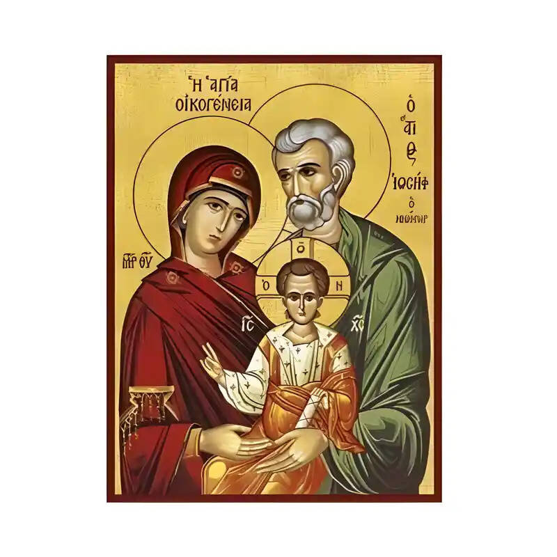 Εικόνα Ορθοδοξίας με περίγραμμα χρυσό σε ξύλο Φλαμουρίας  με  βάση Εικόνα Αγία Οικογένεια Χειροποίητη Ελληνορθόδοξη , Κρεμαστή πλάκα βυζαντινής τέχνης, χριστιανική τέχνη Διάσταση 45x35 cm (17,7 x 13,8 ίντσες) INTRAEK-6294671078