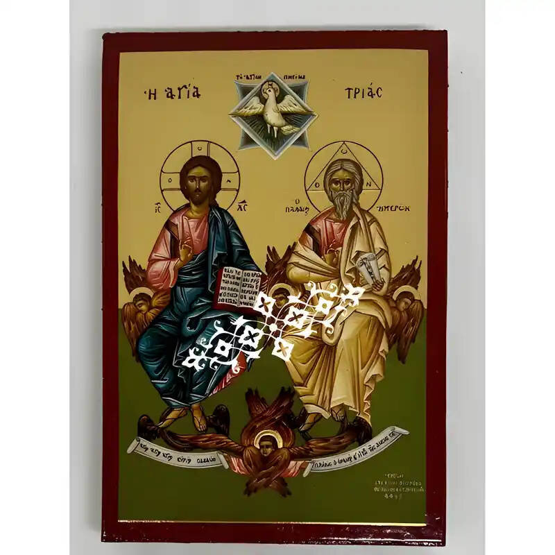 Εικόνα Ορθοδοξίας με περίγραμμα χρυσό σε ξύλο Φλαμουρίας  με  βάση Εικόνα Αγία Τριάδα Χειροποίητη Ελληνορθόδοξη , Κρεμαστή πλάκα βυζαντινής τέχνης, χριστιανική τέχνη Διάσταση 45x35 cm (17,7 x 13,8 ίντσες) INTRAEK-6294671074
