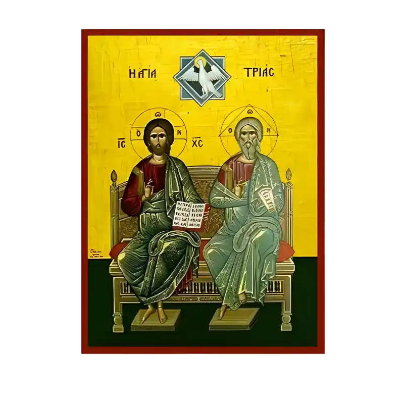 Εικόνα Ορθοδοξίας με περίγραμμα χρυσό σε ξύλο Φλαμουρίας  με  βάση Εικόνα Αγία Τριάδα Χειροποίητη Ελληνορθόδοξη , Κρεμαστή πλάκα βυζαντινής τέχνης, χριστιανική τέχνη Διάσταση 45x35 cm (17,7 x 13,8 ίντσες) INTRAEK-6294671071