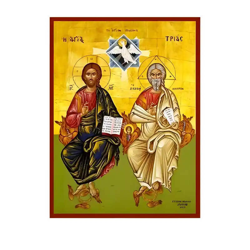 Εικόνα Ορθοδοξίας με περίγραμμα χρυσό σε ξύλο Φλαμουρίας  με  βάση Εικόνα Αγία Τριάδα Χειροποίητη Ελληνορθόδοξη , Κρεμαστή πλάκα βυζαντινής τέχνης, χριστιανική τέχνη Διάσταση 45x35 cm (17,7 x 13,8 ίντσες) INTRAEK-6294671070