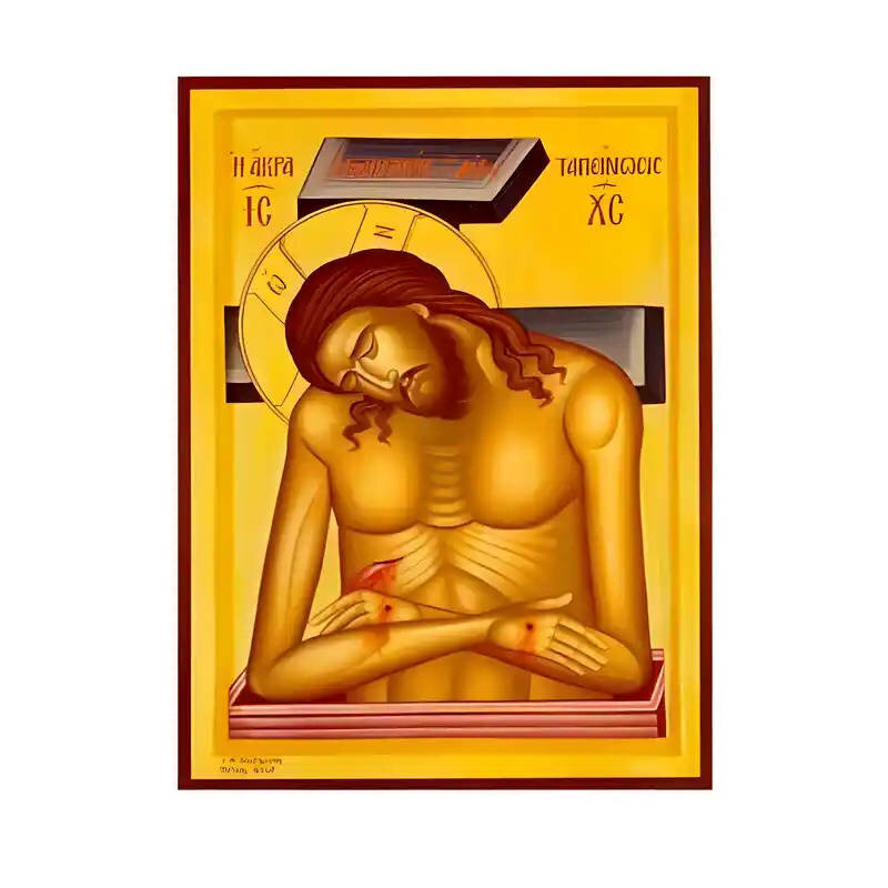 Εικόνα Ορθοδοξίας με περίγραμμα χρυσό σε ξύλο Φλαμουρίας  με  βάση Εικόνα Άκρα Ταπείνωση Χειροποίητη Ελληνορθόδοξη , Κρεμαστή πλάκα βυζαντινής τέχνης, χριστιανική τέχνη Διάσταση 45x35 cm (17,7 x 13,8 ίντσες) INTRAEK-6294671050