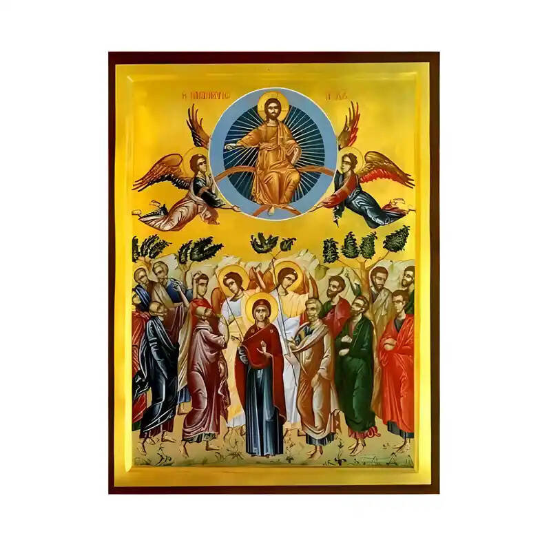 Εικόνα Ορθοδοξίας με περίγραμμα χρυσό σε ξύλο Φλαμουρίας  με  βάση Εικόνα Ανάληψη Χριστού Χειροποίητη Ελληνορθόδοξη , Κρεμαστή πλάκα βυζαντινής τέχνης, χριστιανική τέχνη Διάσταση 45x35 cm (17,7 x 13,8 ίντσες) INTRAEK-6294671043