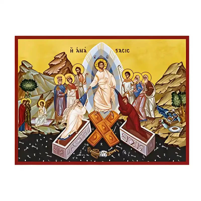 Εικόνα Ορθοδοξίας με περίγραμμα χρυσό σε ξύλο Φλαμουρίας  με  βάση Εικόνα Ανάσταση Χριστού, Άδου Κάθοδος Χειροποίητη Ελληνορθόδοξη , Κρεμαστή πλάκα βυζαντινής τέχνης, χριστιανική τέχνη Διάσταση 45x35 cm (17,7 x 13,8 ίντσες) INTRAEK-6294671036