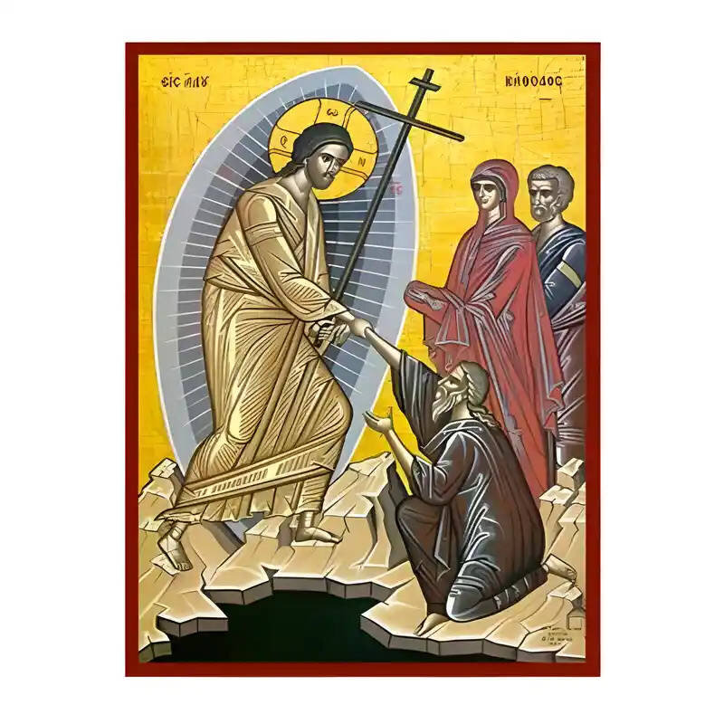 Εικόνα Ορθοδοξίας με περίγραμμα χρυσό σε ξύλο Φλαμουρίας  με  βάση Εικόνα Ανάσταση Χριστού, Άδου Κάθοδος Χειροποίητη Ελληνορθόδοξη , Κρεμαστή πλάκα βυζαντινής τέχνης, χριστιανική τέχνη Διάσταση 45x35 cm (17,7 x 13,8 ίντσες) INTRAEK-6294671033