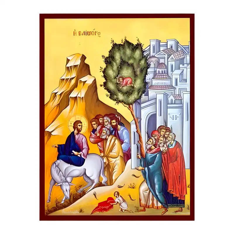 Εικόνα Ορθοδοξίας με περίγραμμα χρυσό σε ξύλο Φλαμουρίας  με  βάση Εικόνα Βαϊοφόρος Χειροποίητη Ελληνορθόδοξη , Κρεμαστή πλάκα βυζαντινής τέχνης, χριστιανική τέχνη Διάσταση 45x35 cm (17,7 x 13,8 ίντσες) INTRAEK-6294671023