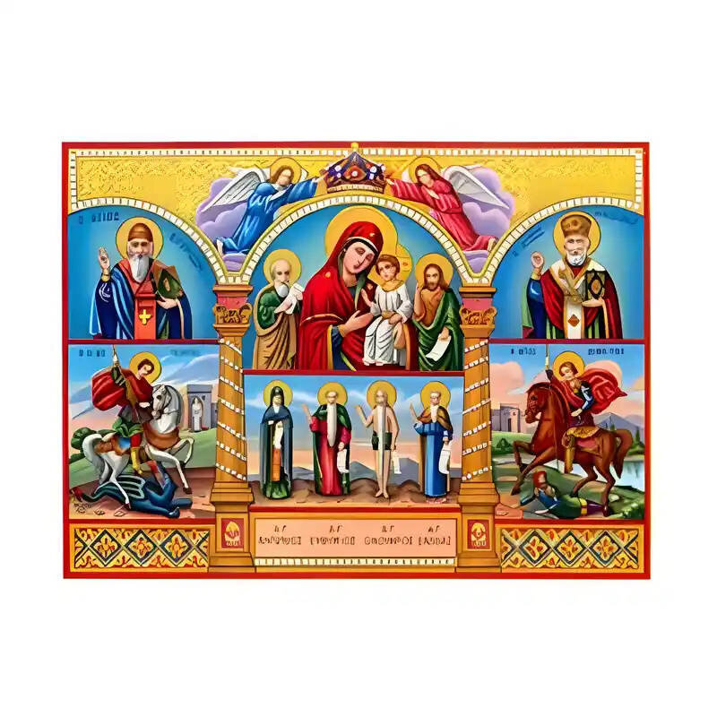 Εικόνα Ορθοδοξίας με περίγραμμα χρυσό σε ξύλο Φλαμουρίας  με  βάση Εικόνα Δωδεκάωρτο Χειροποίητη Ελληνορθόδοξη , Κρεμαστή πλάκα βυζαντινής τέχνης, χριστιανική τέχνη Διάσταση 45x35 cm (17,7 x 13,8 ίντσες) INTRAEK-6294671005