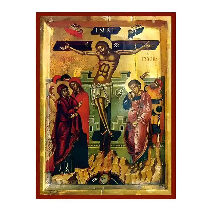 Εικόνα Ορθοδοξίας με περίγραμμα χρυσό σε ξύλο Φλαμουρίας  με  βάση Εικόνα Σταύρωση του Χριστού Χειροποίητη Ελληνορθόδοξη , Κρεμαστή πλάκα βυζαντινής τέχνης, χριστιανική τέχνη Διάσταση 45x35 cm (17,7 x 13,8 ίντσες) INTRAEK-6294670945