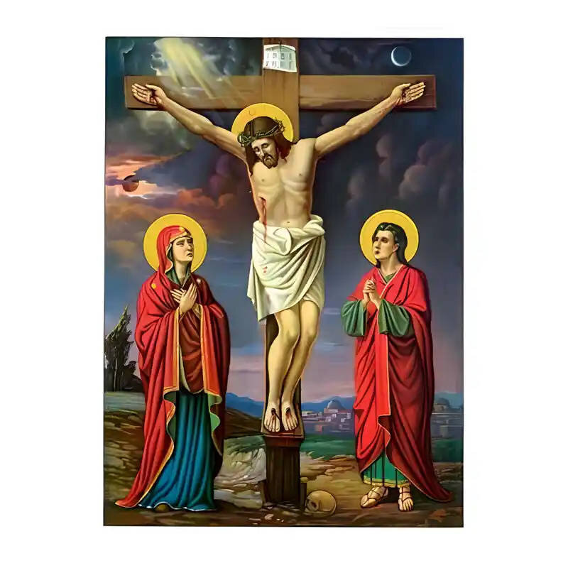 Εικόνα Ορθοδοξίας με περίγραμμα χρυσό σε ξύλο Φλαμουρίας  με  βάση Εικόνα Σταύρωση του Χριστού Χειροποίητη Ελληνορθόδοξη , Κρεμαστή πλάκα βυζαντινής τέχνης, χριστιανική τέχνη Διάσταση 45x35 cm (17,7 x 13,8 ίντσες) INTRAEK-6294670792