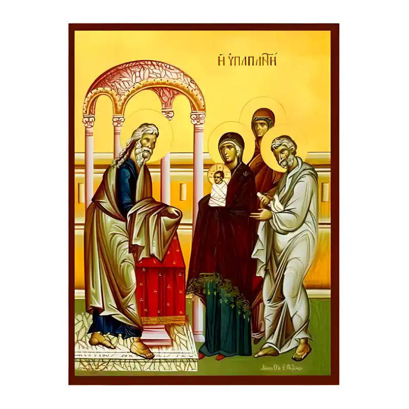 Εικόνα Ορθοδοξίας με περίγραμμα χρυσό σε ξύλο Φλαμουρίας  με  βάση Εικόνα Υπαπαντή Χριστού Χειροποίητη Ελληνορθόδοξη , Κρεμαστή πλάκα βυζαντινής τέχνης, χριστιανική τέχνη Διάσταση 45x35 cm (17,7 x 13,8 ίντσες) INTRAEK-6294670785