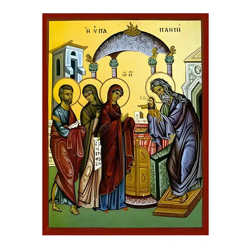 Εικόνα Ορθοδοξίας με περίγραμμα χρυσό σε ξύλο Φλαμουρίας  με  βάση Εικόνα Υπαπαντή Χριστού Χειροποίητη Ελληνορθόδοξη , Κρεμαστή πλάκα βυζαντινής τέχνης, χριστιανική τέχνη Διάσταση 45x35 cm (17,7 x 13,8 ίντσες) INTRAEK-6294670787