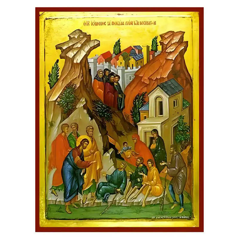 Εικόνα Ορθοδοξίας με περίγραμμα χρυσό σε ξύλο Φλαμουρίας  με  βάση Εικόνα Χριστός Ιωμένος τα ποικίλα πάθη των νοσημάτων Χειροποίητη Ελληνορθόδοξη , Κρεμαστή πλάκα βυζαντινής τέχνης, χριστιανική τέχνη Διάσταση 45x35 cm (17,7 x 13,8 ίντσες) INTRAEK-62946707