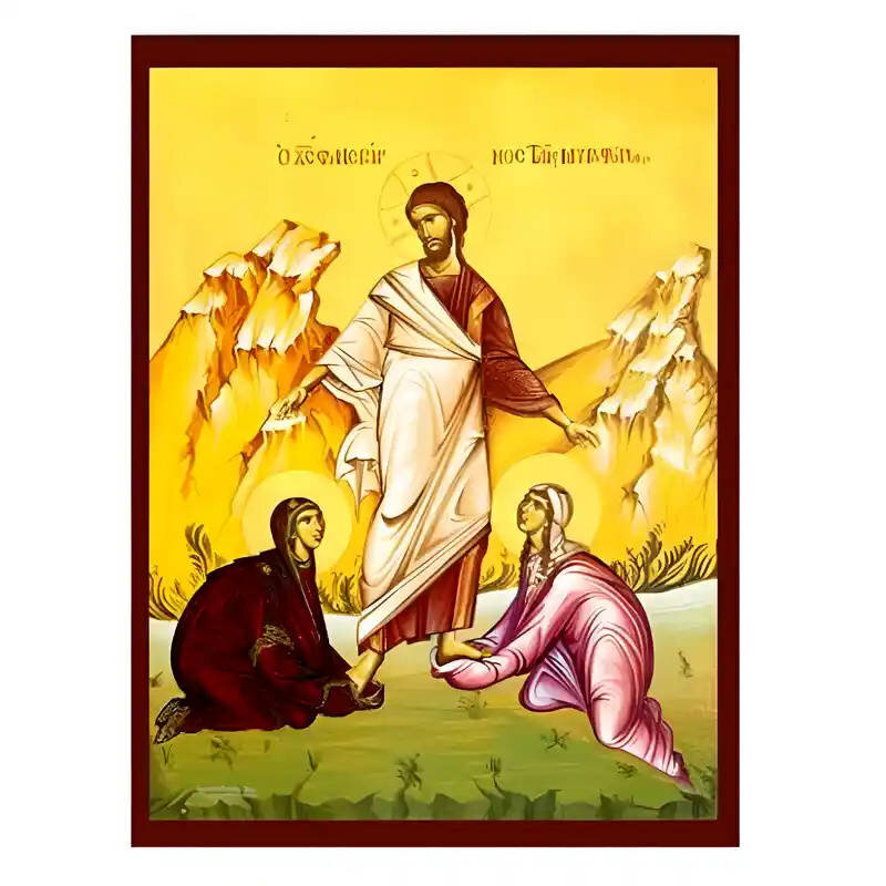 Εικόνα Ορθοδοξίας με περίγραμμα χρυσό σε ξύλο Φλαμουρίας  με  βάση Εικόνα Χριστός φανερούμενος ταις μυροφόροις Χειροποίητη Ελληνορθόδοξη , Κρεμαστή πλάκα βυζαντινής τέχνης, χριστιανική τέχνη Διάσταση 45x35 cm (17,7 x 13,8 ίντσες) INTRAEK-6294670908