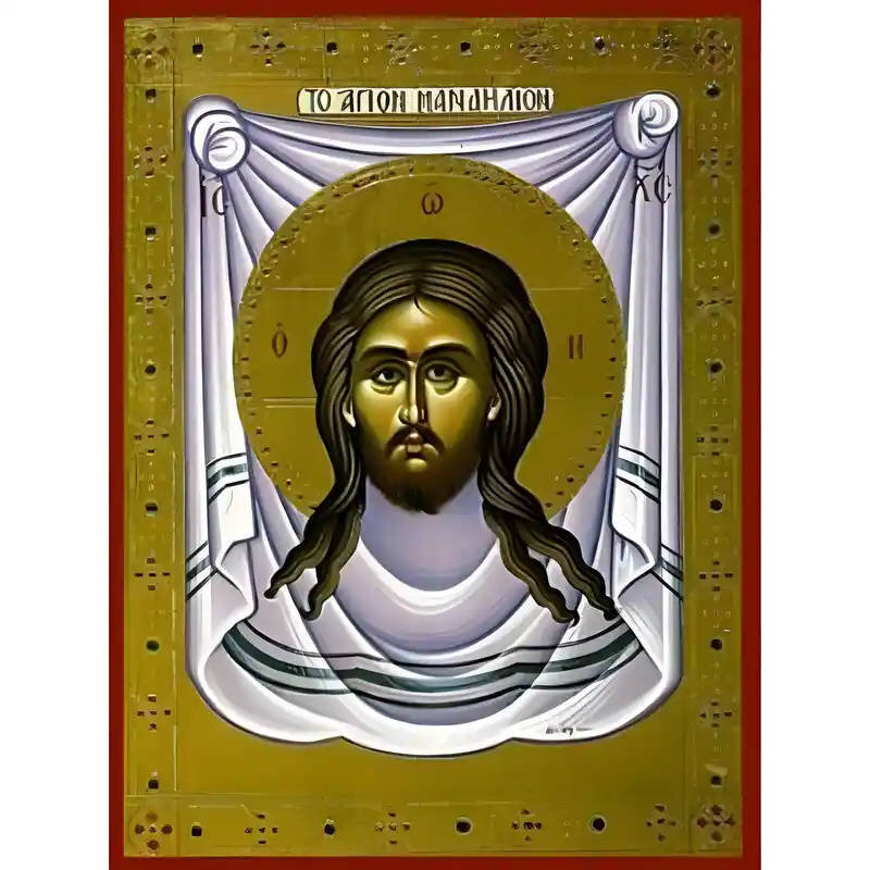 Εικόνα Ορθοδοξίας με περίγραμμα χρυσό σε ξύλο Φλαμουρίας  με  βάση Εικόνα Το Άγιον Μανδήλιον Χειροποίητη Ελληνορθόδοξη , Κρεμαστή πλάκα βυζαντινής τέχνης, χριστιανική τέχνη Διάσταση 45x35 cm (17,7 x 13,8 ίντσες) INTRAEK-6294670719