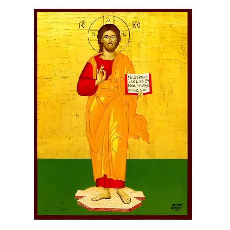 Εικόνα Ορθοδοξίας με περίγραμμα χρυσό σε ξύλο Φλαμουρίας  με  βάση Εικόνα Χριστός Ευλογών Χειροποίητη Ελληνορθόδοξη , Κρεμαστή πλάκα βυζαντινής τέχνης, χριστιανική τέχνη Διάσταση 45x35 cm (17,7 x 13,8 ίντσες) INTRAEK-6294670774