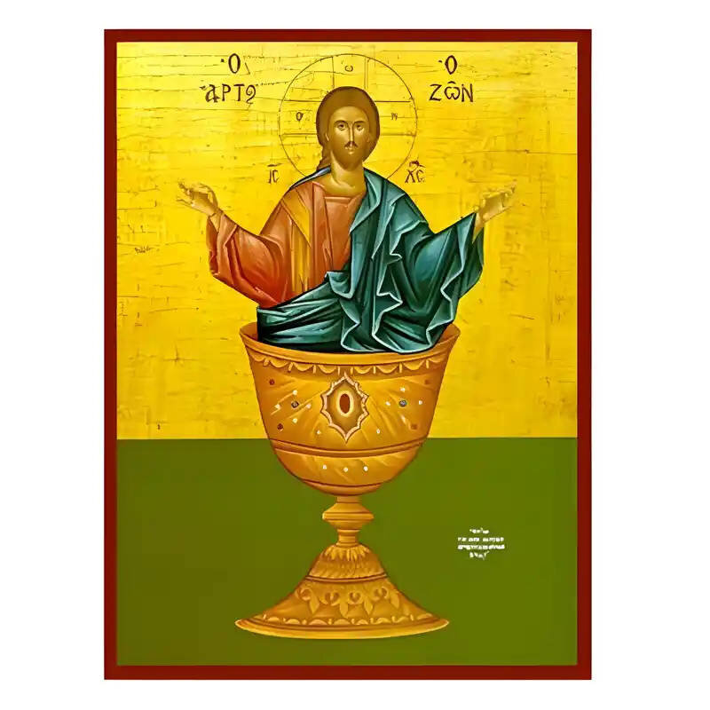 Εικόνα Ορθοδοξίας με περίγραμμα χρυσό σε ξύλο Φλαμουρίας  με  βάση Εικόνα Χριστός Ευλογών, ο Άρτος ο Ζων Χειροποίητη Ελληνορθόδοξη , Κρεμαστή πλάκα βυζαντινής τέχνης, χριστιανική τέχνη Διάσταση 45x35 cm (17,7 x 13,8 ίντσες) INTRAEK-6294670766