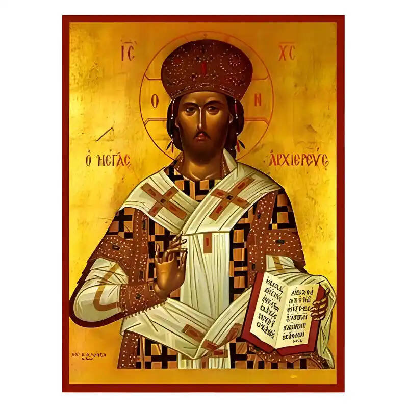 Εικόνα Ορθοδοξίας με περίγραμμα χρυσό σε ξύλο Φλαμουρίας  με  βάση Εικόνα Χριστός Μέγας Αρχιερεύς Χειροποίητη Ελληνορθόδοξη , Κρεμαστή πλάκα βυζαντινής τέχνης, χριστιανική τέχνη Διάσταση 45x35 cm (17,7 x 13,8 ίντσες) INTRAEK-6294670754