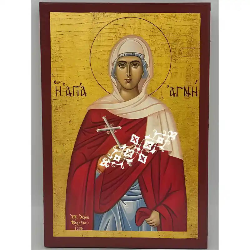 Εικόνα Ορθοδοξίας με περίγραμμα χρυσό σε ξύλο Φλαμουρίας  με  βάση Εικόνα Αγία Αγνή Χειροποίητη Ελληνορθόδοξη , Κρεμαστή πλάκα βυζαντινής τέχνης, χριστιανική τέχνη Διάσταση 45x35 cm (17,7 x 13,8 ίντσες) INTRAEK-6294670710