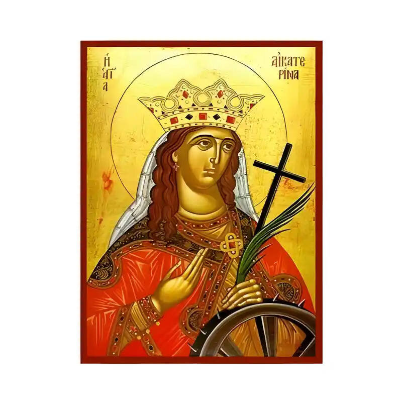 Εικόνα Ορθοδοξίας με περίγραμμα χρυσό σε ξύλο Φλαμουρίας  με  βάση Εικόνα Αγία Αικατερίνη Χειροποίητη Ελληνορθόδοξη , Κρεμαστή πλάκα βυζαντινής τέχνης, χριστιανική τέχνη Διάσταση 45x35 cm (17,7 x 13,8 ίντσες) INTRAEK-6294670705