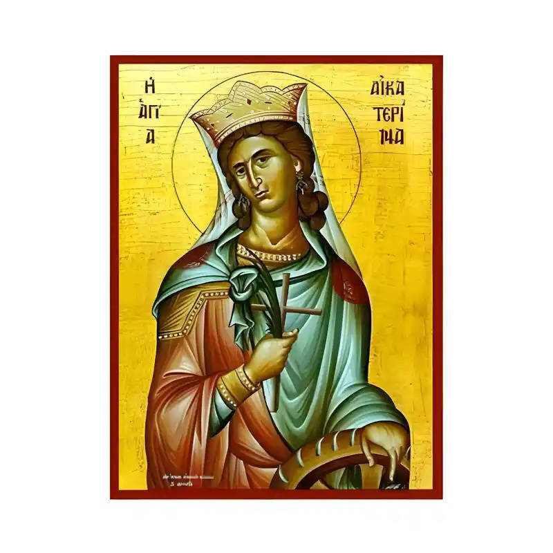 Εικόνα Ορθοδοξίας με περίγραμμα χρυσό σε ξύλο Φλαμουρίας  με  βάση Εικόνα Αγία Αικατερίνη Χειροποίητη Ελληνορθόδοξη , Κρεμαστή πλάκα βυζαντινής τέχνης, χριστιανική τέχνη Διάσταση 45x35 cm (17,7 x 13,8 ίντσες) INTRAEK-6294670704