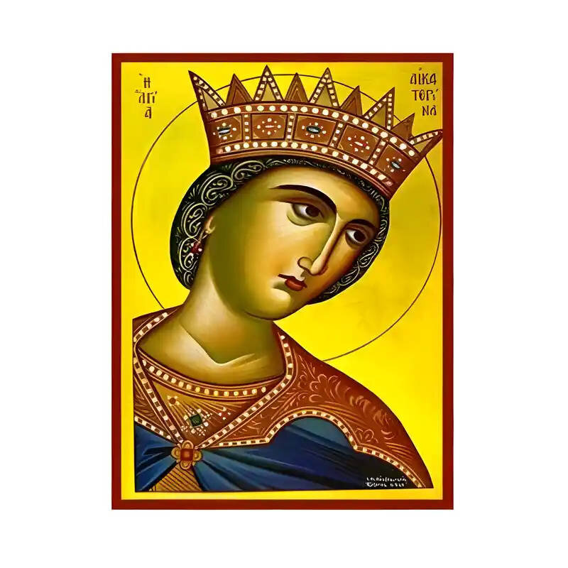 Εικόνα Ορθοδοξίας με περίγραμμα χρυσό σε ξύλο Φλαμουρίας  με  βάση Εικόνα Αγία Αικατερίνη, Προτομή Χειροποίητη Ελληνορθόδοξη , Κρεμαστή πλάκα βυζαντινής τέχνης, χριστιανική τέχνη Διάσταση 45x35 cm (17,7 x 13,8 ίντσες) INTRAEK-6294670699