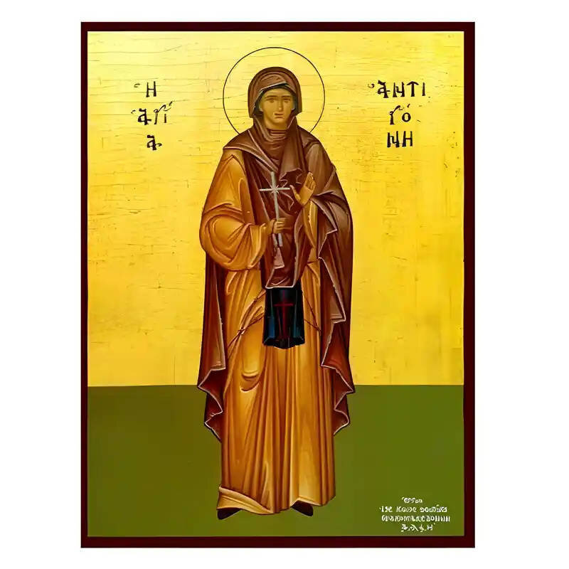 Εικόνα Ορθοδοξίας με περίγραμμα χρυσό σε ξύλο Φλαμουρίας  με  βάση Εικόνα Αγία Αντιγόνη Χειροποίητη Ελληνορθόδοξη , Κρεμαστή πλάκα βυζαντινής τέχνης, χριστιανική τέχνη Διάσταση 45x35 cm (17,7 x 13,8 ίντσες) INTRAEK-6294670675