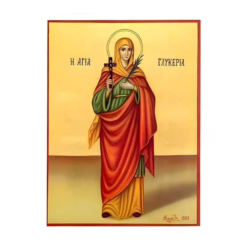 Εικόνα Ορθοδοξίας με περίγραμμα χρυσό σε ξύλο Φλαμουρίας  με  βάση Εικόνα Αγία Γλυκερία Χειροποίητη Ελληνορθόδοξη , Κρεμαστή πλάκα βυζαντινής τέχνης, χριστιανική τέχνη Διάσταση 45x35 cm (17,7 x 13,8 ίντσες) INTRAEK-6294670659