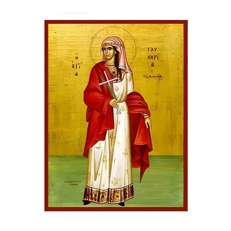 Εικόνα Ορθοδοξίας με περίγραμμα χρυσό σε ξύλο Φλαμουρίας  με  βάση Εικόνα Αγία Γλυκερία Χειροποίητη Ελληνορθόδοξη , Κρεμαστή πλάκα βυζαντινής τέχνης, χριστιανική τέχνη Διάσταση 45x35 cm (17,7 x 13,8 ίντσες) INTRAEK-6294670657