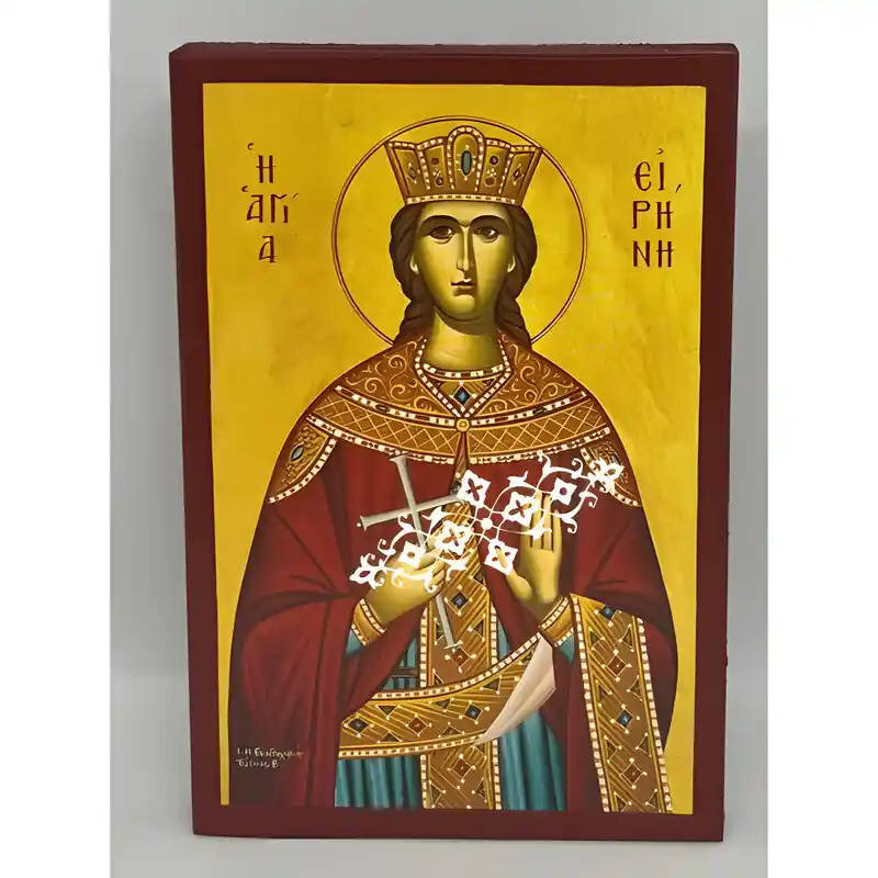 Εικόνα Ορθοδοξίας με περίγραμμα χρυσό σε ξύλο Φλαμουρίας  με  βάση Εικόνα Αγία Ειρήνη Χειροποίητη Ελληνορθόδοξη , Κρεμαστή πλάκα βυζαντινής τέχνης, χριστιανική τέχνη Διάσταση 45x35 cm (17,7 x 13,8 ίντσες) INTRAEK-6294670650