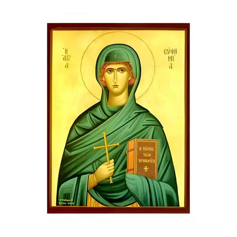 Εικόνα Ορθοδοξίας με περίγραμμα χρυσό σε ξύλο Φλαμουρίας  με  βάση Εικόνα Αγία Ευφημία Χειροποίητη Ελληνορθόδοξη , Κρεμαστή πλάκα βυζαντινής τέχνης, χριστιανική τέχνη Διάσταση 45x35 cm (17,7 x 13,8 ίντσες) INTRAEK-6294670627