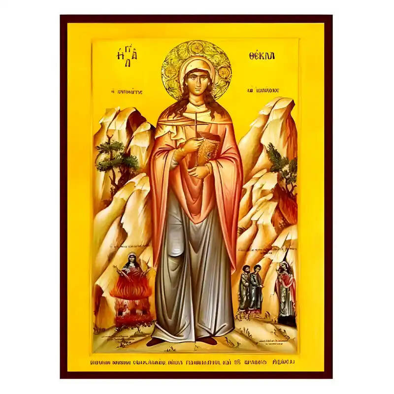 Εικόνα Ορθοδοξίας με περίγραμμα χρυσό σε ξύλο Φλαμουρίας  με  βάση Εικόνα Αγία Θέκλα Χειροποίητη Ελληνορθόδοξη , Κρεμαστή πλάκα βυζαντινής τέχνης, χριστιανική τέχνη Διάσταση 45x35 cm (17,7 x 13,8 ίντσες) INTRAEK-6294670621