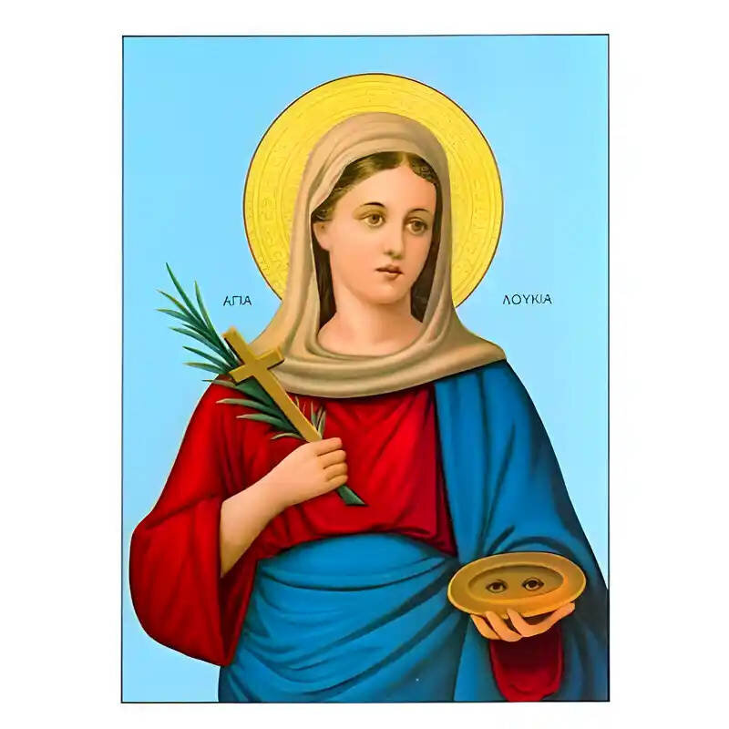 Εικόνα Ορθοδοξίας με περίγραμμα χρυσό σε ξύλο Φλαμουρίας  με  βάση Εικόνα Αγία Λουκία Χειροποίητη Ελληνορθόδοξη , Κρεμαστή πλάκα βυζαντινής τέχνης, χριστιανική τέχνη Διάσταση 45x35 cm (17,7 x 13,8 ίντσες) INTRAEK-6294670591