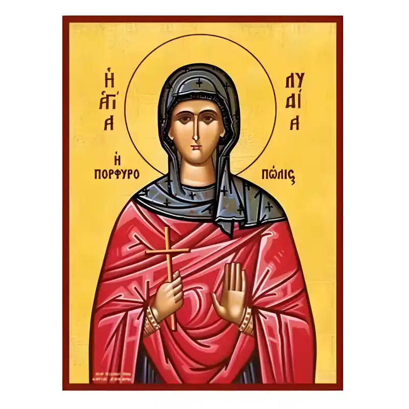 Εικόνα Ορθοδοξίας με περίγραμμα χρυσό σε ξύλο Φλαμουρίας  με  βάση Εικόνα Αγία Λυδία η Φιλιππησία, η Πορφυρόπωλις Χειροποίητη Ελληνορθόδοξη , Κρεμαστή πλάκα βυζαντινής τέχνης, χριστιανική τέχνη Διάσταση 45x35 cm (17,7 x 13,8 ίντσες) INTRAEK-6294670588