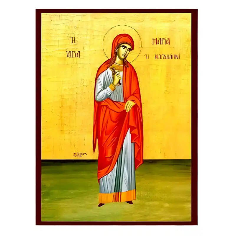 Εικόνα Ορθοδοξίας με περίγραμμα χρυσό σε ξύλο Φλαμουρίας  με  βάση Εικόνα Αγία Μαρία Μαγδαληνή Χειροποίητη Ελληνορθόδοξη , Κρεμαστή πλάκα βυζαντινής τέχνης, χριστιανική τέχνη Διάσταση 45x35 cm (17,7 x 13,8 ίντσες) INTRAEK-6294670584