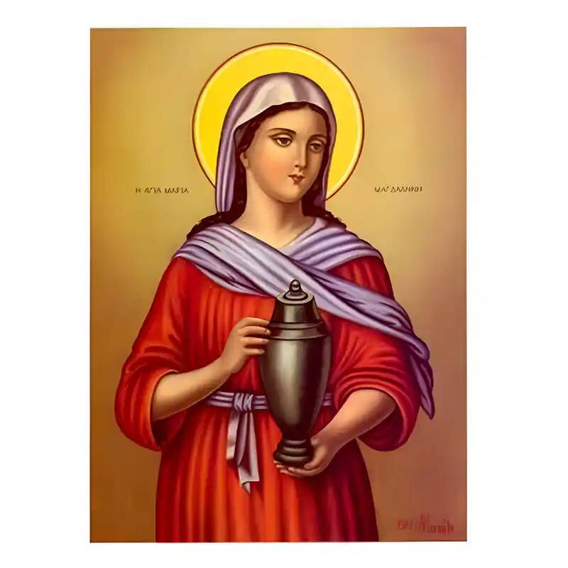 Εικόνα Ορθοδοξίας με περίγραμμα χρυσό σε ξύλο Φλαμουρίας  με  βάση Εικόνα Αγία Μαρία Μαγδαληνή Χειροποίητη Ελληνορθόδοξη , Κρεμαστή πλάκα βυζαντινής τέχνης, χριστιανική τέχνη Διάσταση 45x35 cm (17,7 x 13,8 ίντσες) INTRAEK-6294670582