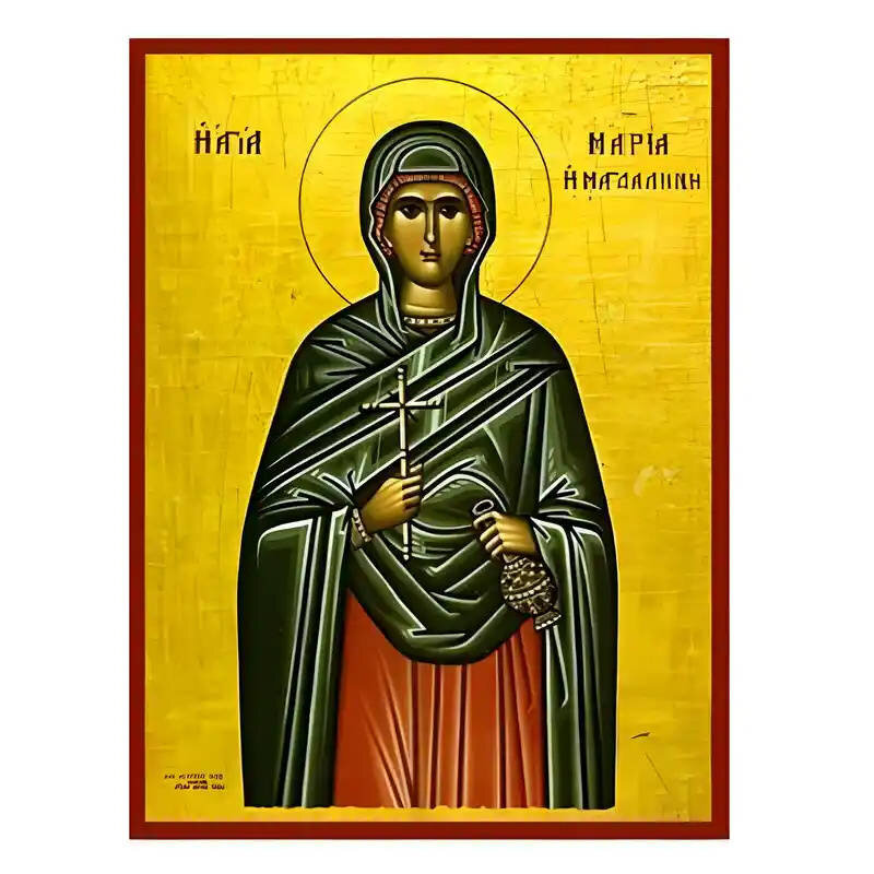 Εικόνα Ορθοδοξίας με περίγραμμα χρυσό σε ξύλο Φλαμουρίας  με  βάση Εικόνα Αγία Μαρία Μαγδαληνή Χειροποίητη Ελληνορθόδοξη , Κρεμαστή πλάκα βυζαντινής τέχνης, χριστιανική τέχνη Διάσταση 45x35 cm (17,7 x 13,8 ίντσες) INTRAEK-6294670580