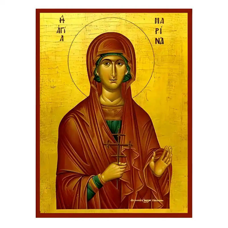 Εικόνα Ορθοδοξίας με περίγραμμα χρυσό σε ξύλο Φλαμουρίας  με  βάση Εικόνα Αγία Μαρίνα Χειροποίητη Ελληνορθόδοξη , Κρεμαστή πλάκα βυζαντινής τέχνης, χριστιανική τέχνη Διάσταση 45x35 cm (17,7 x 13,8 ίντσες) INTRAEK-6294670578