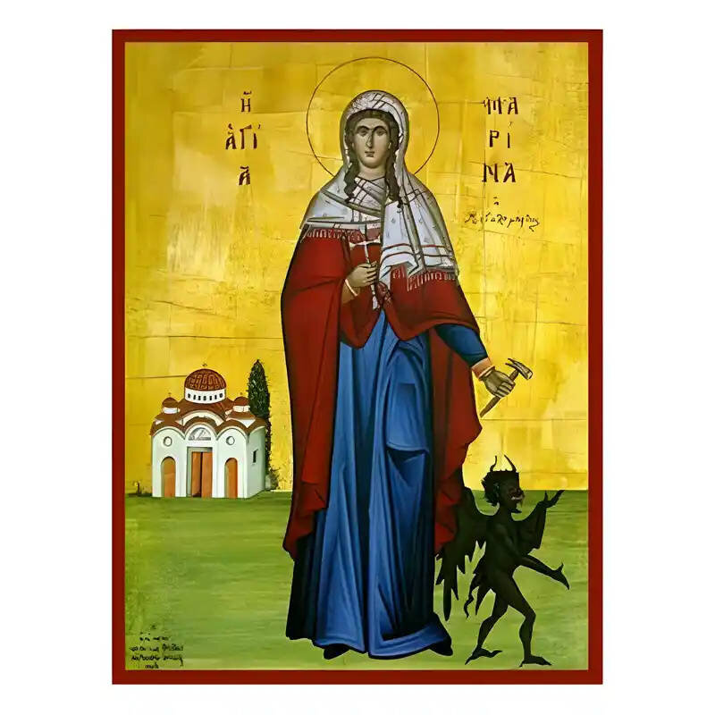 Εικόνα Ορθοδοξίας με περίγραμμα χρυσό σε ξύλο Φλαμουρίας  με  βάση Εικόνα Αγία Μαρίνα Χειροποίητη Ελληνορθόδοξη , Κρεμαστή πλάκα βυζαντινής τέχνης, χριστιανική τέχνη Διάσταση 45x35 cm (17,7 x 13,8 ίντσες) INTRAEK-6294670575
