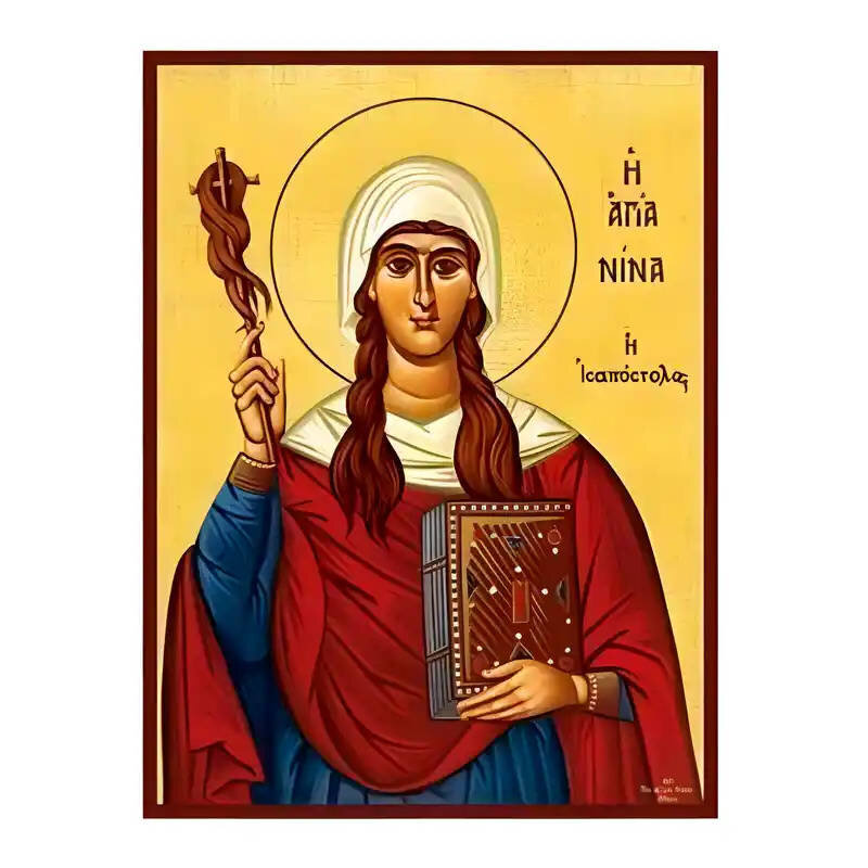 Εικόνα Ορθοδοξίας με περίγραμμα χρυσό σε ξύλο Φλαμουρίας  με  βάση Εικόνα Αγία Νίνα Ισαπόστολος, Διαφωτίστρια της Γεωργίας Χειροποίητη Ελληνορθόδοξη , Κρεμαστή πλάκα βυζαντινής τέχνης, χριστιανική τέχνη Διάσταση 45x35 cm (17,7 x 13,8 ίντσες) INTRAEK-62946