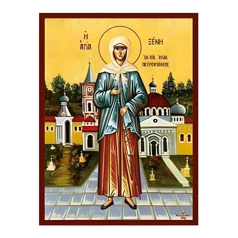 Εικόνα Ορθοδοξίας με περίγραμμα χρυσό σε ξύλο Φλαμουρίας  με  βάση Εικόνα Αγία Ξένη Πετρουπόλεως, Διά Χριστόν Σαλή Χειροποίητη Ελληνορθόδοξη , Κρεμαστή πλάκα βυζαντινής τέχνης, χριστιανική τέχνη Διάσταση 45x35 cm (17,7 x 13,8 ίντσες) INTRAEK-6294670557