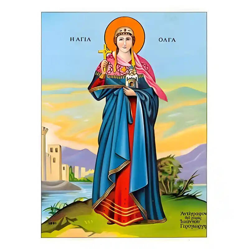 Εικόνα Ορθοδοξίας με περίγραμμα χρυσό σε ξύλο Φλαμουρίας  με  βάση Εικόνα Αγία Όλγα Χειροποίητη Ελληνορθόδοξη , Κρεμαστή πλάκα βυζαντινής τέχνης, χριστιανική τέχνη Διάσταση 45x35 cm (17,7 x 13,8 ίντσες) INTRAEK-6294670554