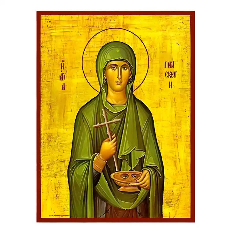 Εικόνα Ορθοδοξίας με περίγραμμα χρυσό σε ξύλο Φλαμουρίας  με  βάση Εικόνα Αγία Παρασκευή Χειροποίητη Ελληνορθόδοξη , Κρεμαστή πλάκα βυζαντινής τέχνης, χριστιανική τέχνη Διάσταση 45x35 cm (17,7 x 13,8 ίντσες) INTRAEK-6294670544