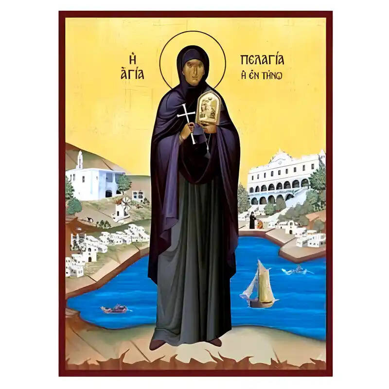 Εικόνα Ορθοδοξίας με περίγραμμα χρυσό σε ξύλο Φλαμουρίας  με  βάση Εικόνα Αγία Πελαγία Τηνία Χειροποίητη Ελληνορθόδοξη , Κρεμαστή πλάκα βυζαντινής τέχνης, χριστιανική τέχνη Διάσταση 45x35 cm (17,7 x 13,8 ίντσες) INTRAEK-6294670534