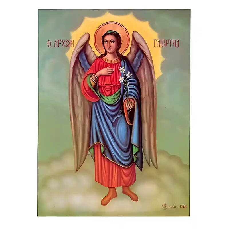 Εικόνα Ορθοδοξίας με περίγραμμα χρυσό σε ξύλο Φλαμουρίας  με  βάση Εικόνα Αρχάγγελος Γαβριήλ Χειροποίητη Ελληνορθόδοξη , Κρεμαστή πλάκα βυζαντινής τέχνης, χριστιανική τέχνη Διάσταση 45x35 cm (17,7 x 13,8 ίντσες) INTRAEK-6294670436