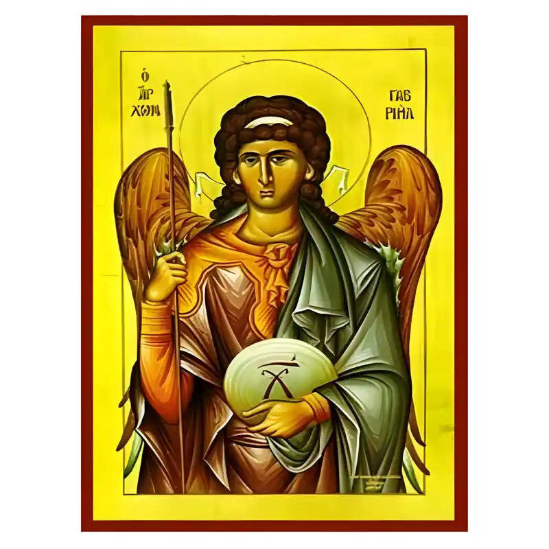 Εικόνα Ορθοδοξίας με περίγραμμα χρυσό σε ξύλο Φλαμουρίας  με  βάση Εικόνα Αρχάγγελος Γαβριήλ Χειροποίητη Ελληνορθόδοξη , Κρεμαστή πλάκα βυζαντινής τέχνης, χριστιανική τέχνη Διάσταση 45x35 cm (17,7 x 13,8 ίντσες) INTRAEK-6294670435