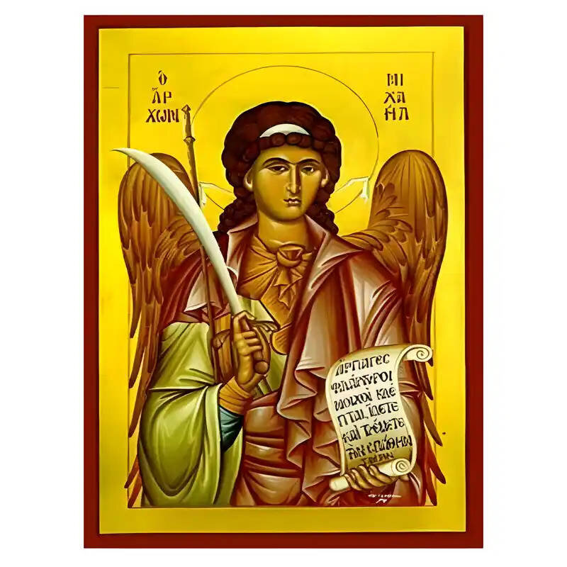 Εικόνα Ορθοδοξίας με περίγραμμα χρυσό σε ξύλο Φλαμουρίας  με  βάση Εικόνα Αρχάγγελος Μιχαήλ Χειροποίητη Ελληνορθόδοξη , Κρεμαστή πλάκα βυζαντινής τέχνης, χριστιανική τέχνη Διάσταση 45x35 cm (17,7 x 13,8 ίντσες) INTRAEK-6294670426
